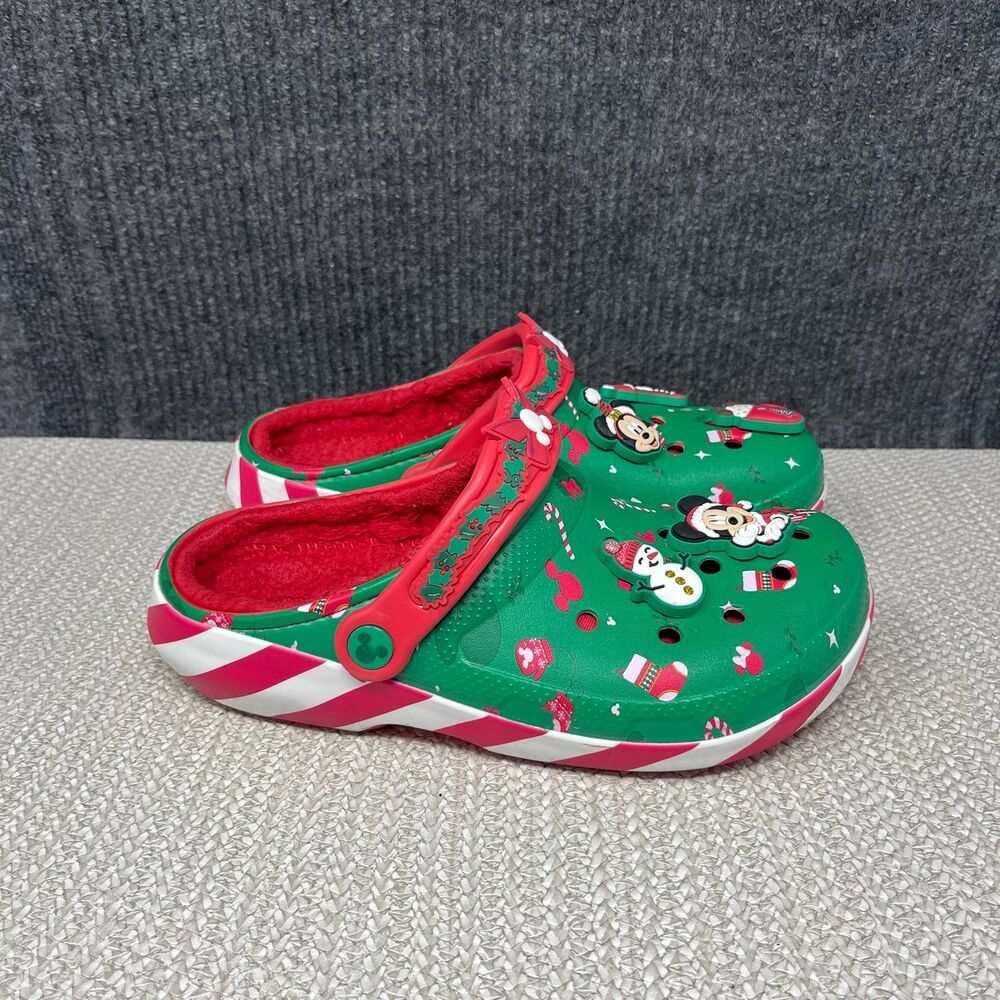 Crocs x Disney Christmas Holiday Lined Classic Clogs Green Red Womens 8 / Mens 6